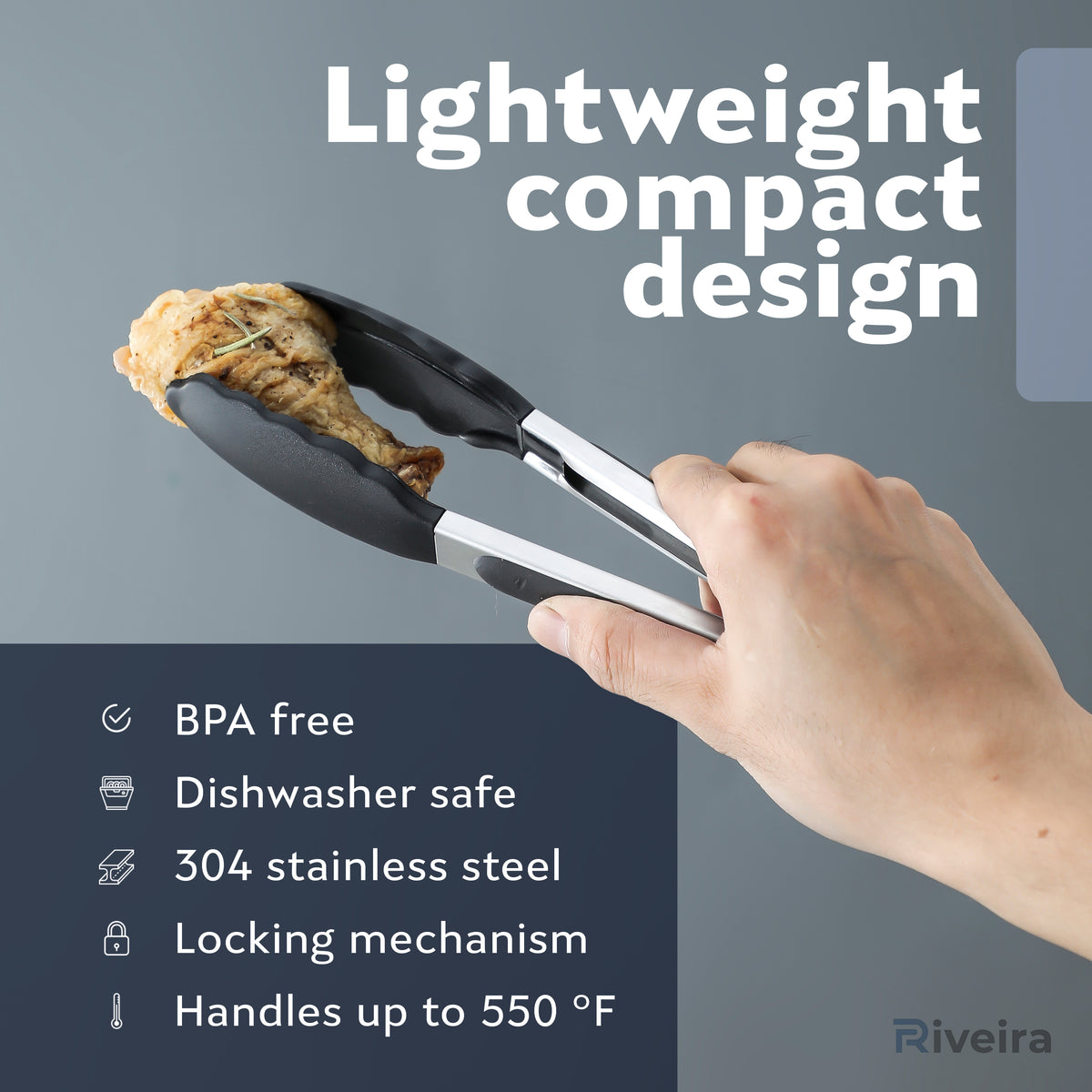 Riveira Tongs for Cooking with Silicone Tips
