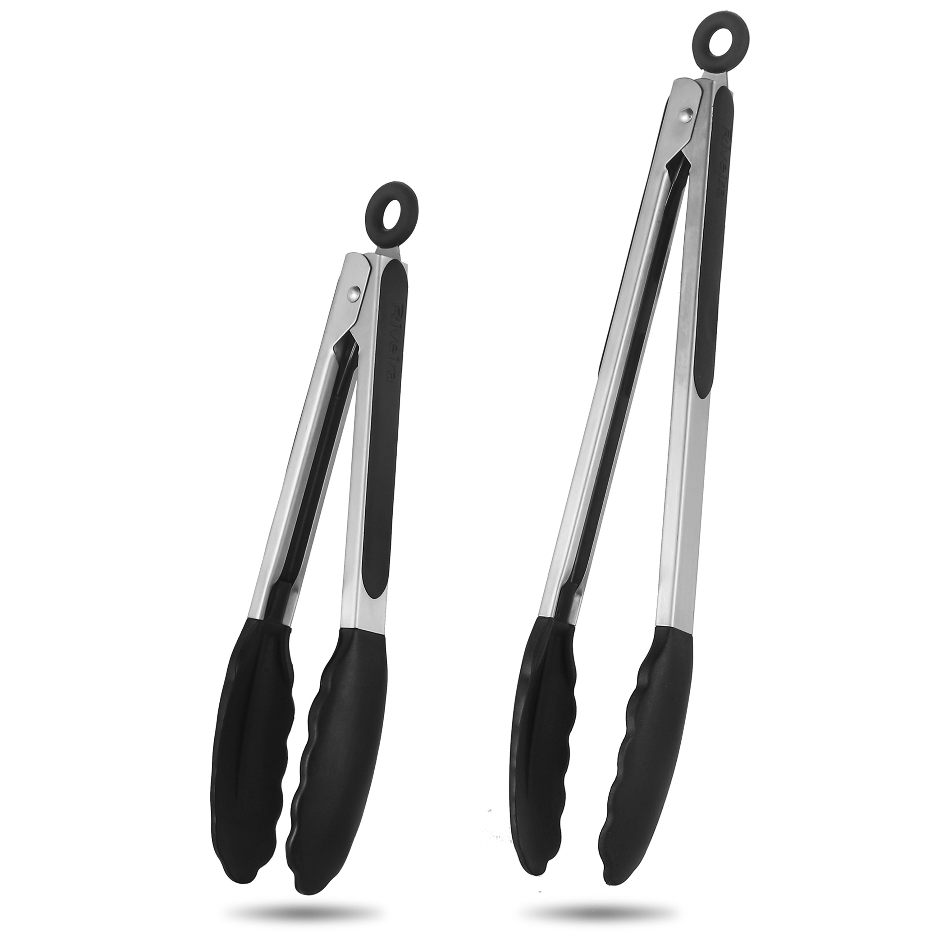 Riveira Tongs for Cooking with Silicone Tips | 9 and 12-Inch Pieces Set | Non-Stick Kitchen Grill Tongs | BBQ Grilling Tong | 550°F High Heat-Resistant Premium Silicone Tips | 304 Stainless Steel